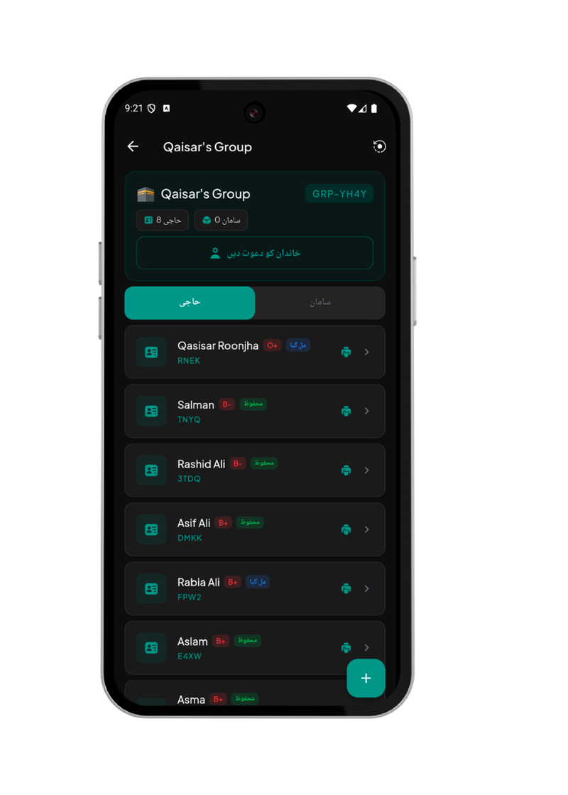 حج ٹریکر — گروپ ممبرز کی فہرست